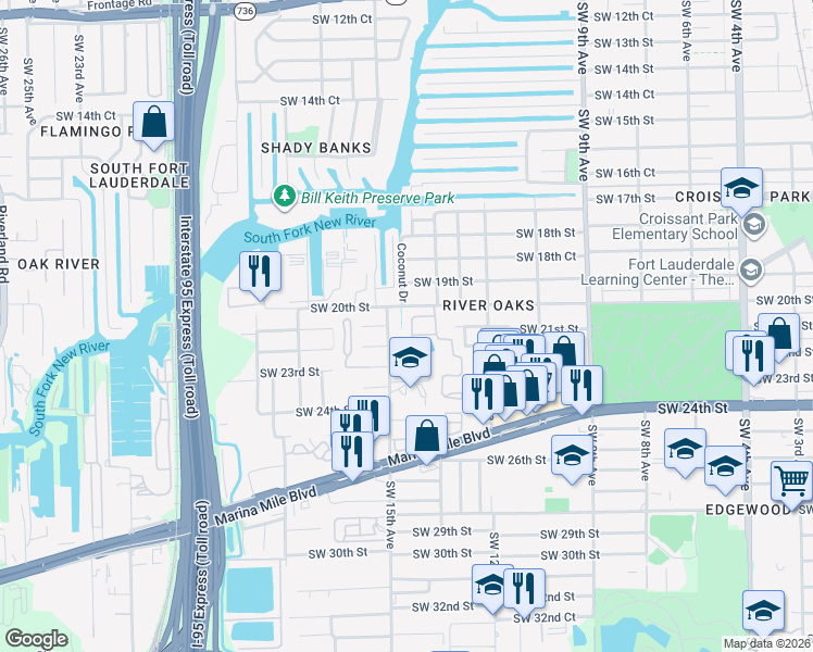 map of restaurants, bars, coffee shops, grocery stores, and more near 2101 Southwest 14th Terrace in Fort Lauderdale