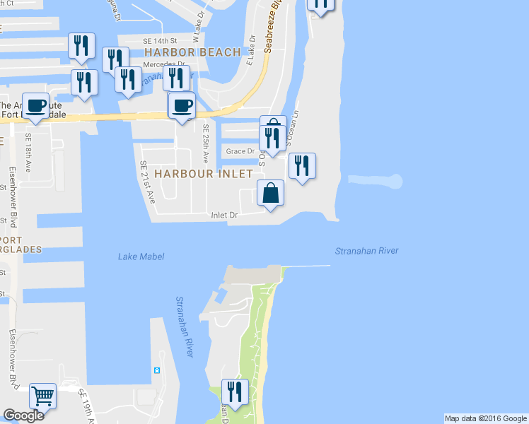 map of restaurants, bars, coffee shops, grocery stores, and more near 3555 S Ocean Dr in Fort Lauderdale