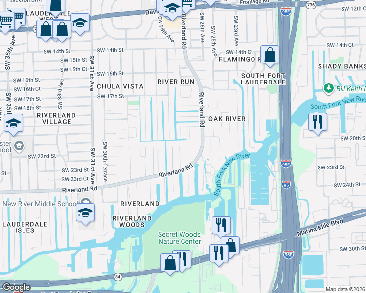 map of restaurants, bars, coffee shops, grocery stores, and more near 2130 Southwest 27th Terrace in Fort Lauderdale