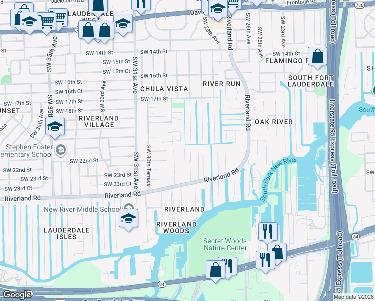 map of restaurants, bars, coffee shops, grocery stores, and more near 2100 Southwest 28th Way in Fort Lauderdale