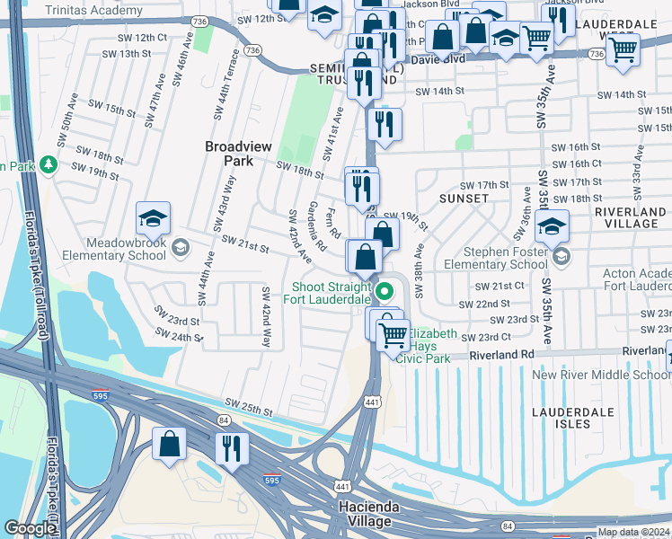 map of restaurants, bars, coffee shops, grocery stores, and more near 4151 Southwest 20th Street in Fort Lauderdale