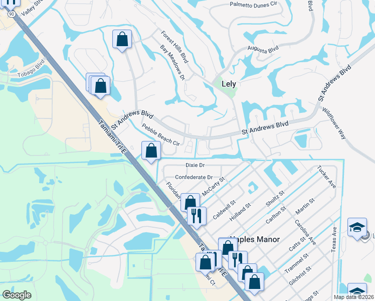 map of restaurants, bars, coffee shops, grocery stores, and more near 14 Watercolor Way in Naples