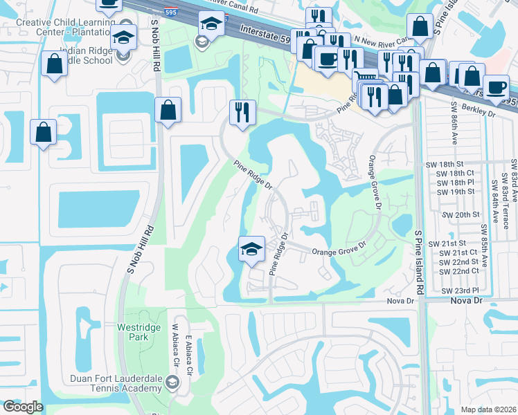 map of restaurants, bars, coffee shops, grocery stores, and more near 1831 Sabal Palm Drive in Davie