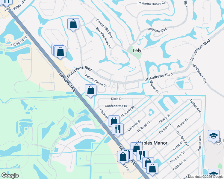 map of restaurants, bars, coffee shops, grocery stores, and more near 14 Watercolor Way in Naples