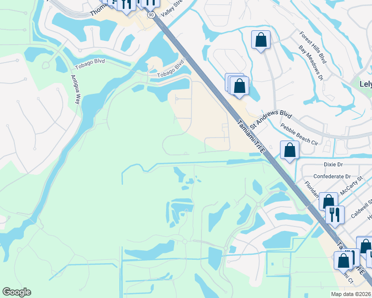 map of restaurants, bars, coffee shops, grocery stores, and more near 7193 Dominica Drive in Naples