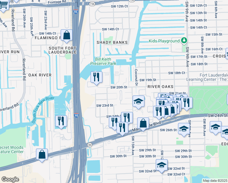 map of restaurants, bars, coffee shops, grocery stores, and more near 2033 Southwest 16th Terrace in Fort Lauderdale