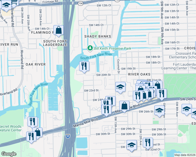 map of restaurants, bars, coffee shops, grocery stores, and more near 2033 Southwest 16th Terrace in Fort Lauderdale