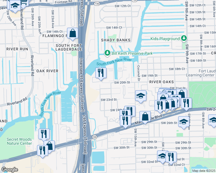 map of restaurants, bars, coffee shops, grocery stores, and more near 2020 Southwest 18th Avenue in Fort Lauderdale