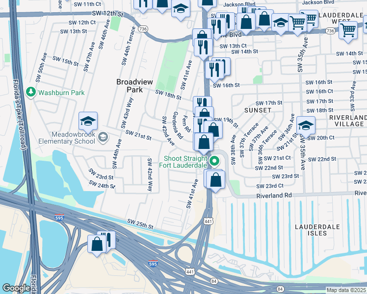 map of restaurants, bars, coffee shops, grocery stores, and more near 4151 Southwest 20th Street in Fort Lauderdale