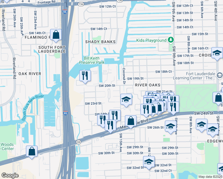 map of restaurants, bars, coffee shops, grocery stores, and more near 1521 Southwest 21st Street in Fort Lauderdale
