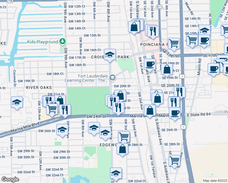 map of restaurants, bars, coffee shops, grocery stores, and more near 341 Southwest 21st Street in Fort Lauderdale