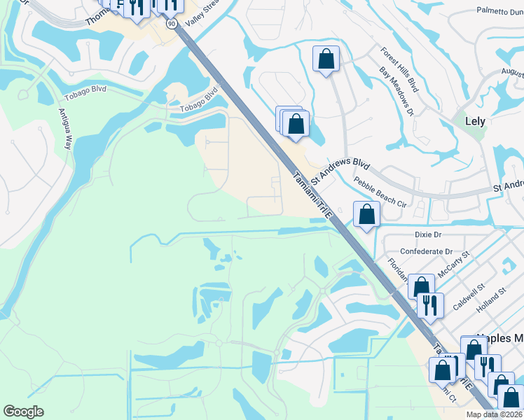 map of restaurants, bars, coffee shops, grocery stores, and more near 8793 Tamiami Trail E in Naples
