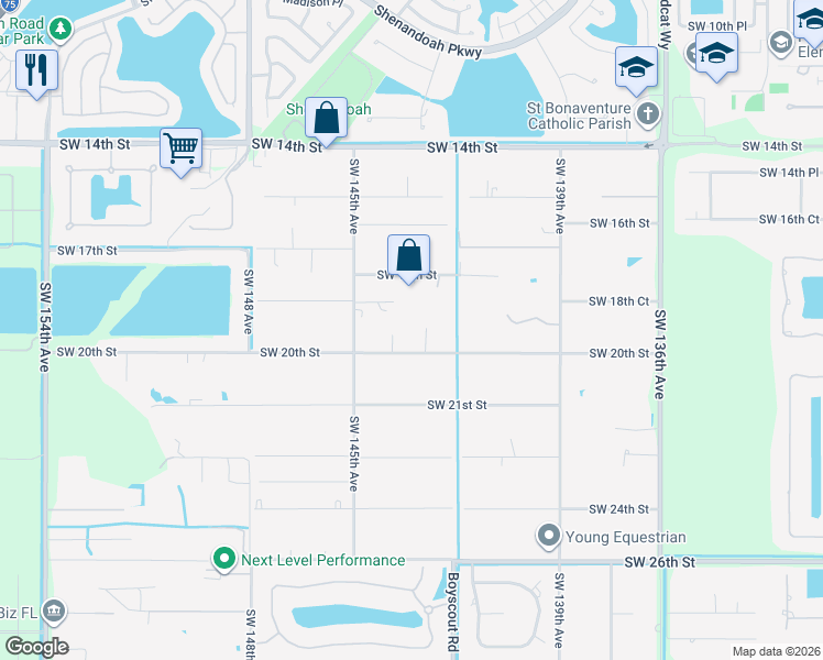 map of restaurants, bars, coffee shops, grocery stores, and more near 145 The Common in Davie