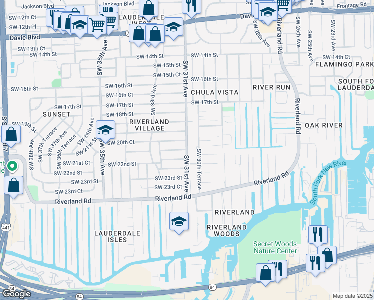 map of restaurants, bars, coffee shops, grocery stores, and more near 2100 Southwest 31st Avenue in Fort Lauderdale
