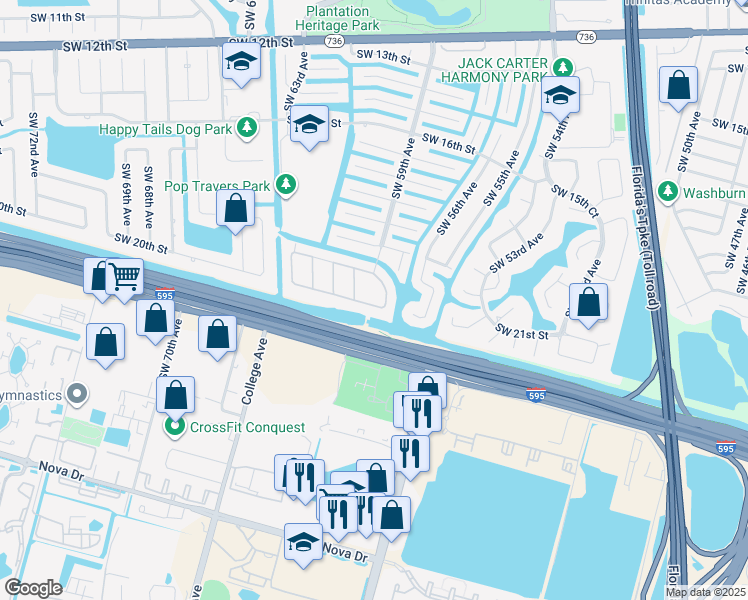 map of restaurants, bars, coffee shops, grocery stores, and more near 5901 Southwest 21st Street in Plantation