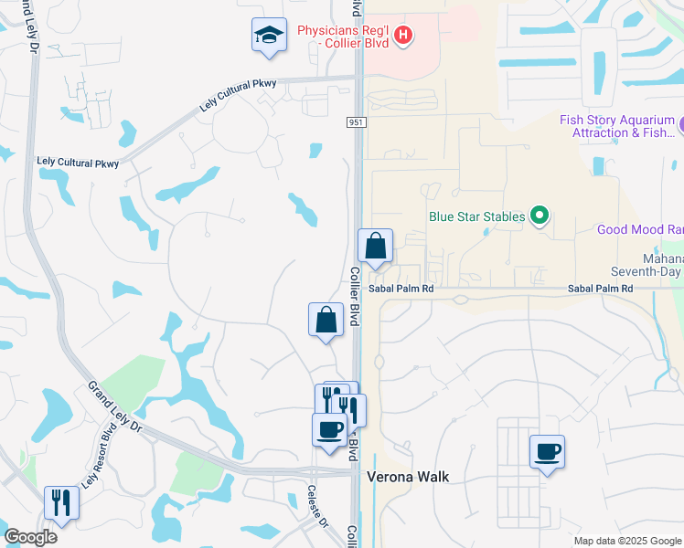 map of restaurants, bars, coffee shops, grocery stores, and more near in Lely Resort