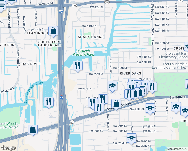 map of restaurants, bars, coffee shops, grocery stores, and more near 2033 Southwest 16th Terrace in Fort Lauderdale