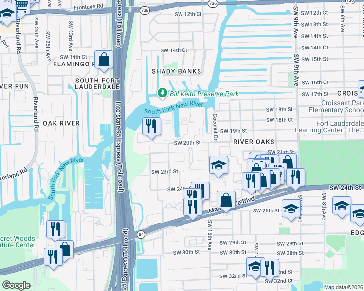map of restaurants, bars, coffee shops, grocery stores, and more near 2033 Southwest 16th Terrace in Fort Lauderdale