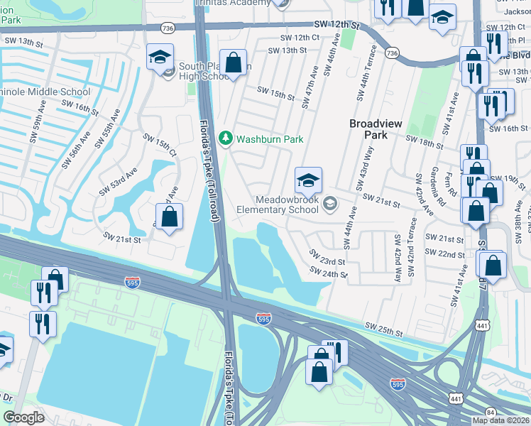 map of restaurants, bars, coffee shops, grocery stores, and more near 4640 Southwest 24th Street in Fort Lauderdale