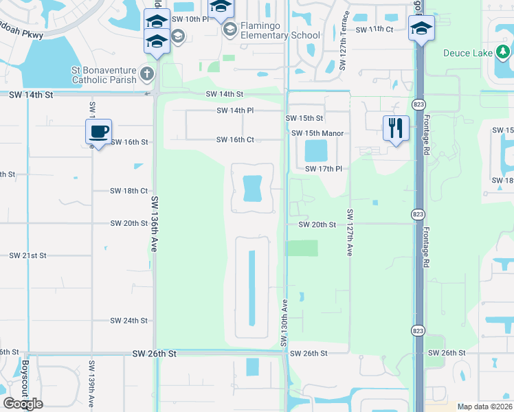 map of restaurants, bars, coffee shops, grocery stores, and more near 13132 Southwest 19 Street in Davie