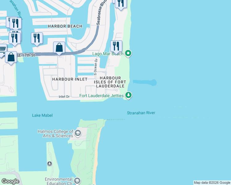 map of restaurants, bars, coffee shops, grocery stores, and more near 2200 South Ocean Lane in Fort Lauderdale
