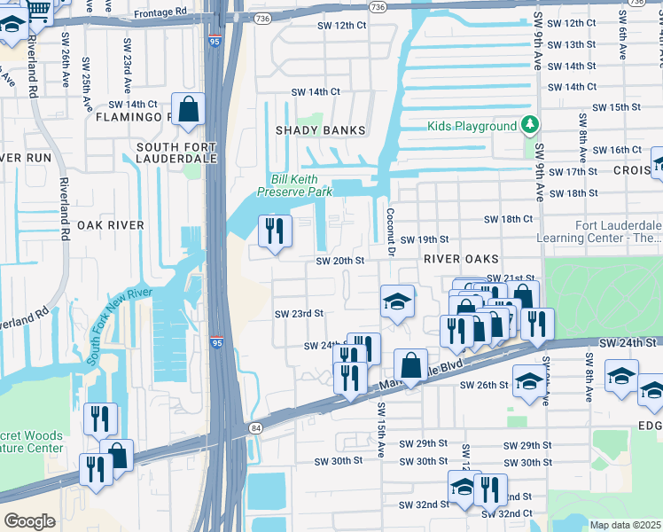 map of restaurants, bars, coffee shops, grocery stores, and more near 2033 Southwest 16th Terrace in Fort Lauderdale