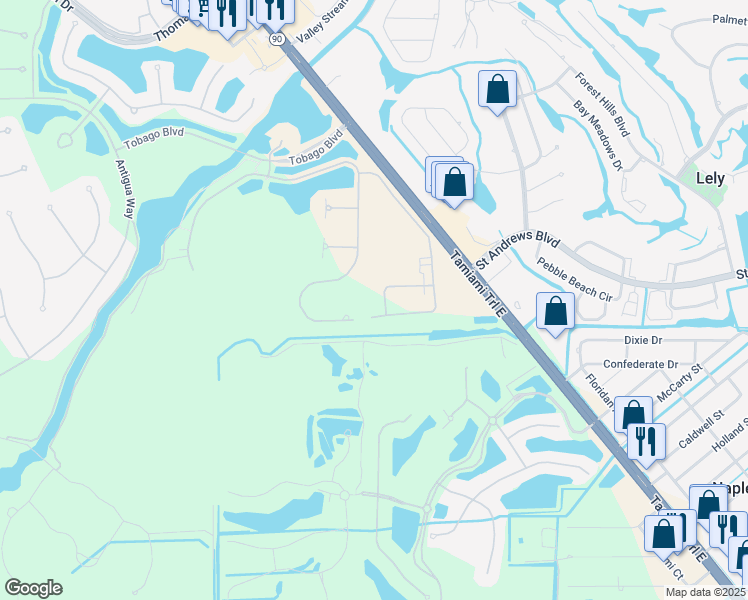 map of restaurants, bars, coffee shops, grocery stores, and more near 8793 Tamiami Trail East in Naples