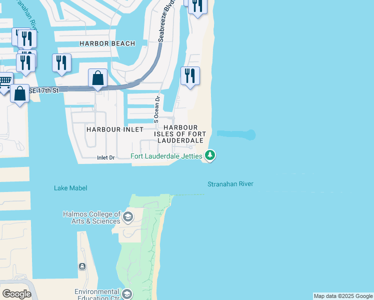 map of restaurants, bars, coffee shops, grocery stores, and more near 2200 South Ocean Lane in Fort Lauderdale