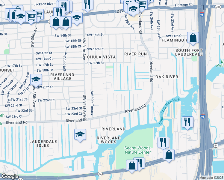 map of restaurants, bars, coffee shops, grocery stores, and more near 2121 Southwest 29th Avenue in Fort Lauderdale