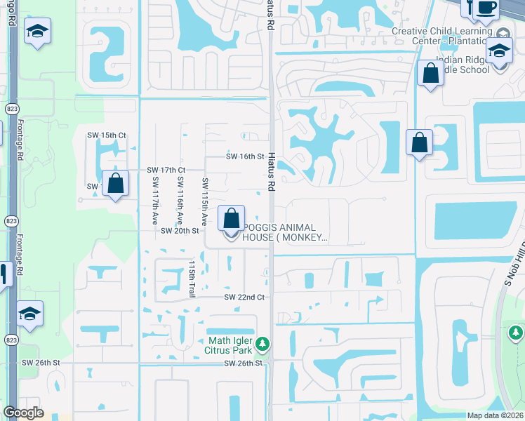 map of restaurants, bars, coffee shops, grocery stores, and more near 1950 Hiatus Road in Davie