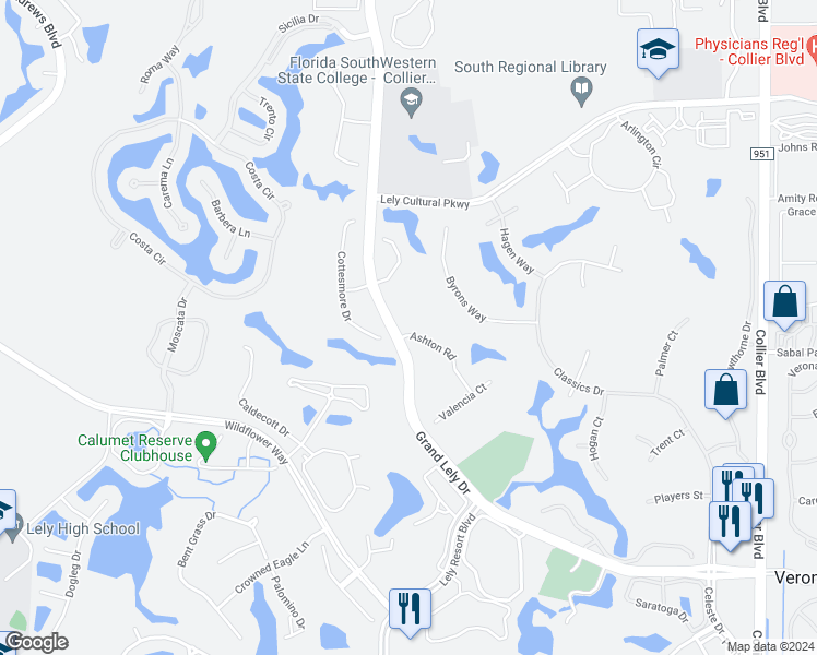 map of restaurants, bars, coffee shops, grocery stores, and more near 7762 Ashton Road in Naples