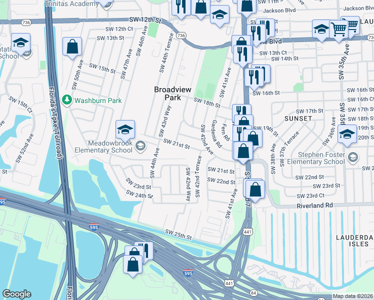map of restaurants, bars, coffee shops, grocery stores, and more near 4231 Southwest 22nd Street in Fort Lauderdale