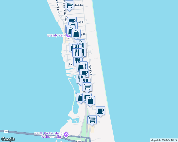 map of restaurants, bars, coffee shops, grocery stores, and more near 113 Sunny Isle in South Padre Island