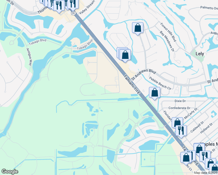 map of restaurants, bars, coffee shops, grocery stores, and more near 8793 Tamiami Trail East in Naples