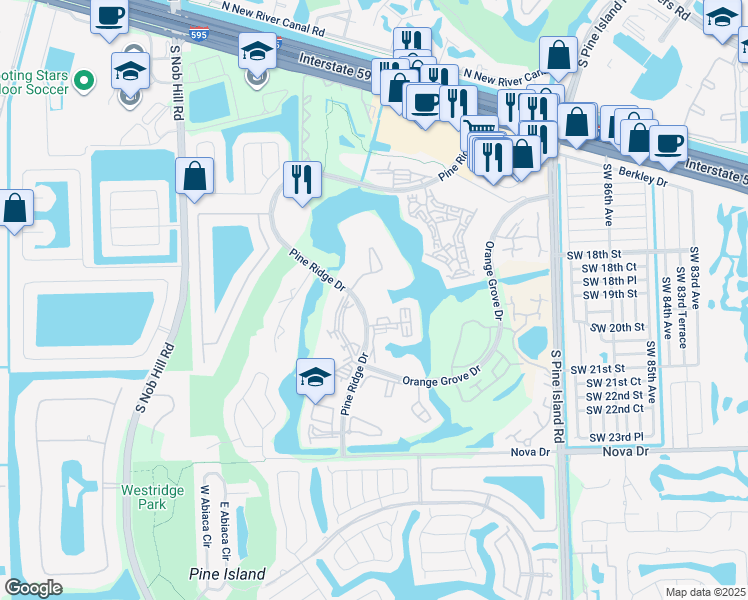 map of restaurants, bars, coffee shops, grocery stores, and more near 1901 Pine Ridge Drive in Davie