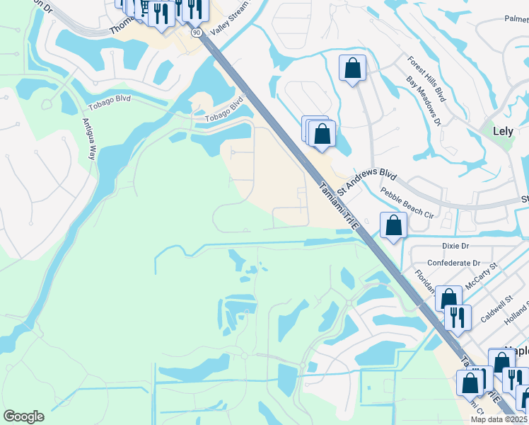 map of restaurants, bars, coffee shops, grocery stores, and more near 8793 Tamiami Trail East in Naples
