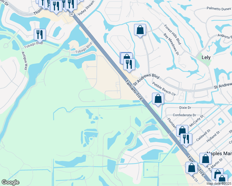 map of restaurants, bars, coffee shops, grocery stores, and more near 8793 Tamiami Trail E in Naples