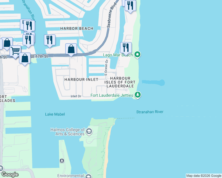 map of restaurants, bars, coffee shops, grocery stores, and more near 1931 South Ocean Drive in Fort Lauderdale