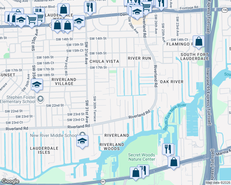 map of restaurants, bars, coffee shops, grocery stores, and more near 1954 Southwest 29th Avenue in Fort Lauderdale