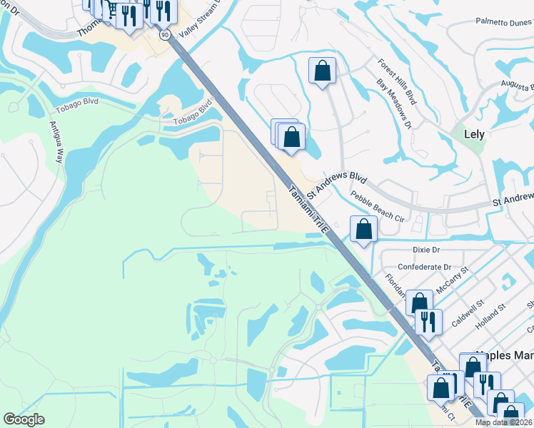 map of restaurants, bars, coffee shops, grocery stores, and more near 8793 Tamiami Trail East in Naples