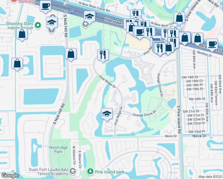 map of restaurants, bars, coffee shops, grocery stores, and more near 9470 Poinciana Place in Davie