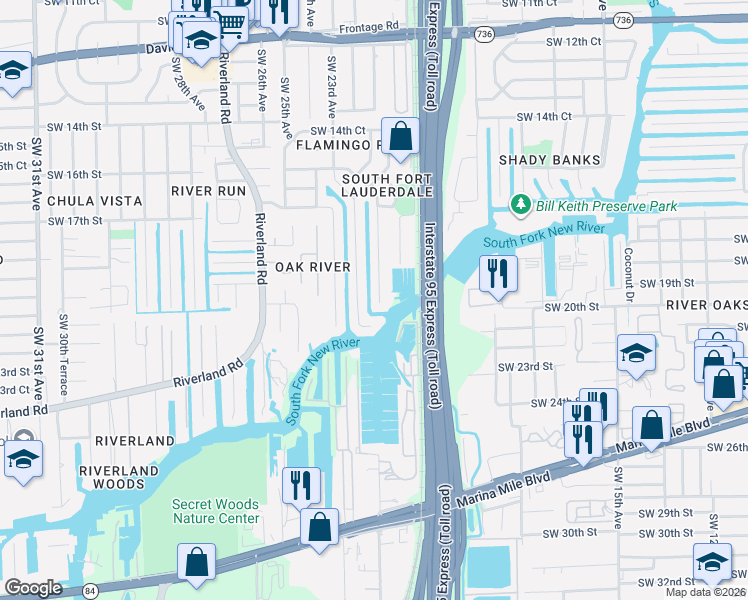 map of restaurants, bars, coffee shops, grocery stores, and more near 2000 Southwest 23rd Avenue in Fort Lauderdale