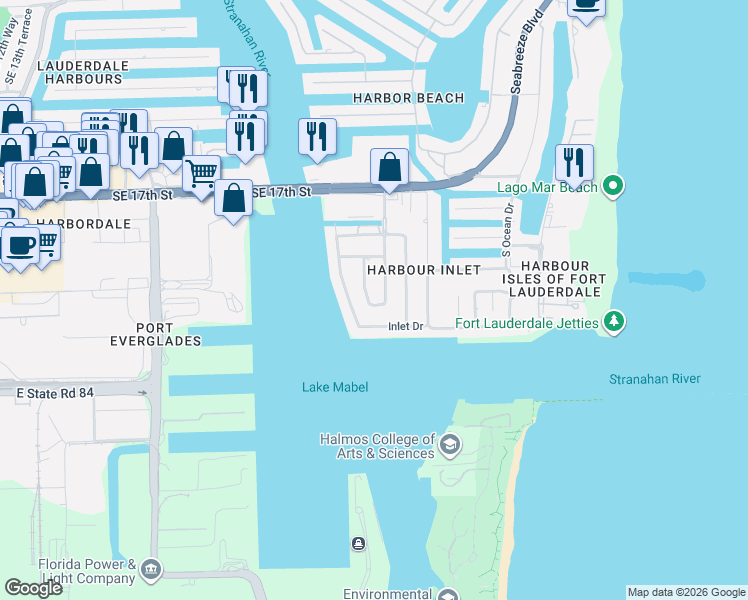 map of restaurants, bars, coffee shops, grocery stores, and more near 1948 Twin Dolphin Lane in Fort Lauderdale