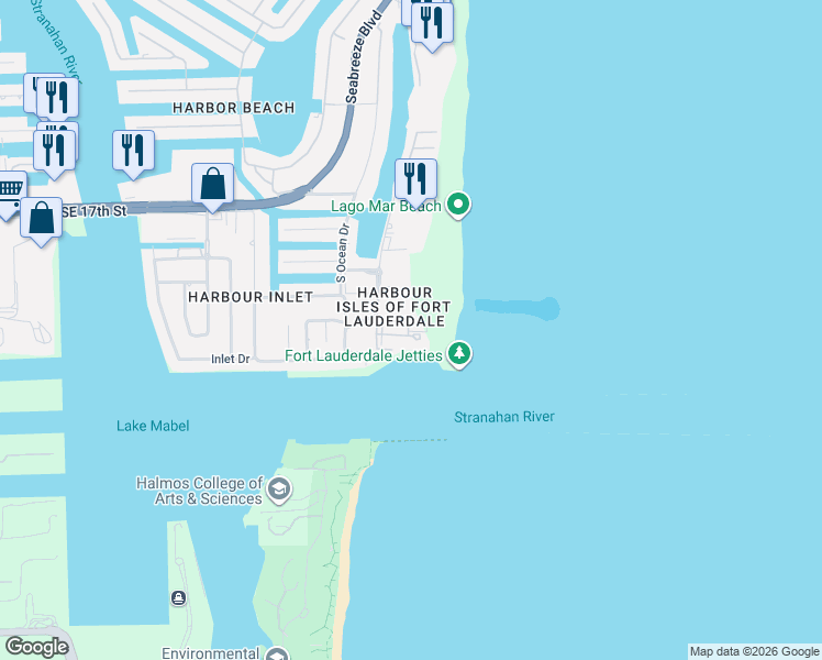 map of restaurants, bars, coffee shops, grocery stores, and more near 2200 South Ocean Lane in Fort Lauderdale