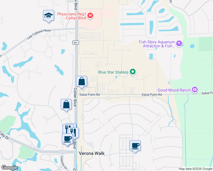 map of restaurants, bars, coffee shops, grocery stores, and more near 225 Redbird Lane in Naples