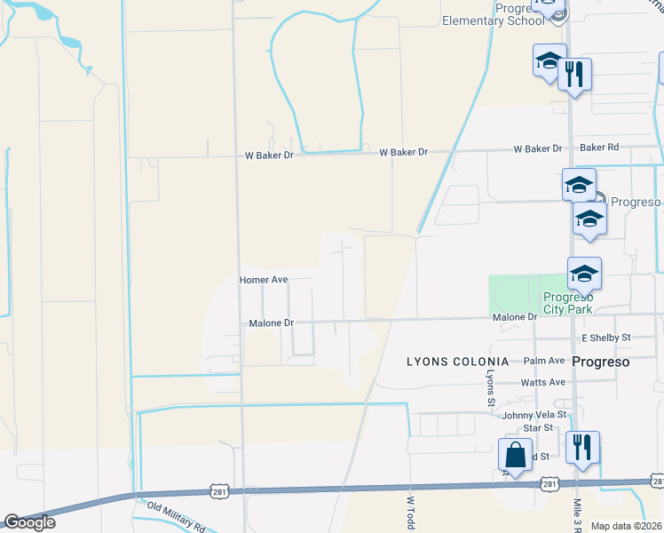 map of restaurants, bars, coffee shops, grocery stores, and more near 312 Santa Maria Avenue in Weslaco