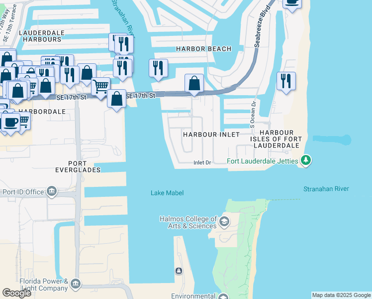 map of restaurants, bars, coffee shops, grocery stores, and more near 1948 Twin Dolphin Lane in Fort Lauderdale