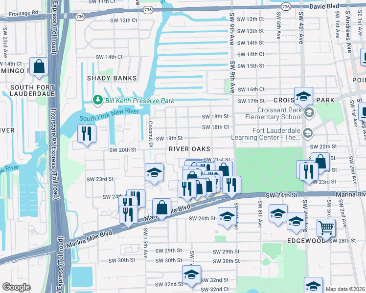 map of restaurants, bars, coffee shops, grocery stores, and more near 1209 Southwest 20th Street in Fort Lauderdale