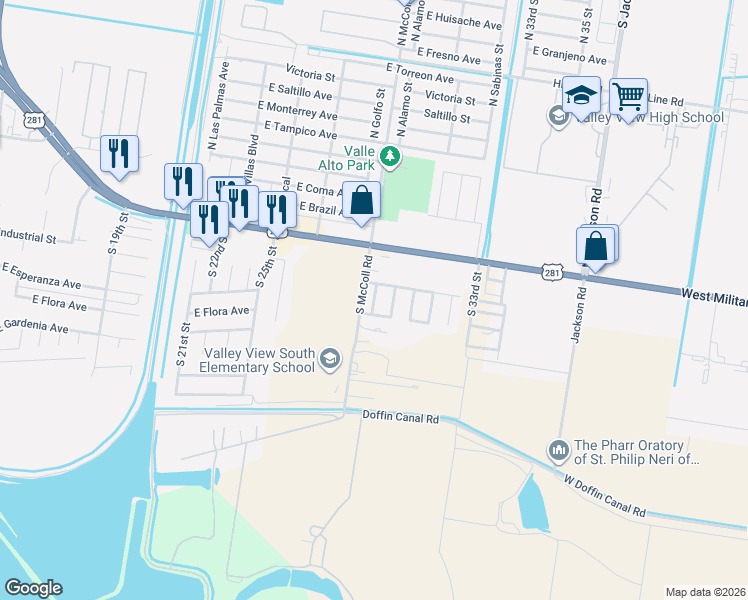 map of restaurants, bars, coffee shops, grocery stores, and more near 400 28th Street in Hidalgo