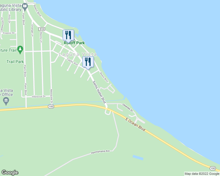 map of restaurants, bars, coffee shops, grocery stores, and more near 77 Santa Isabel Boulevard in Laguna Vista